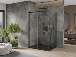 Mexen Omega kabina prysznicowa rozsuwana 100 x 90 cm, transparent, czarna + brodzik Flat, czarny - 825-100-090-70-00-4070B