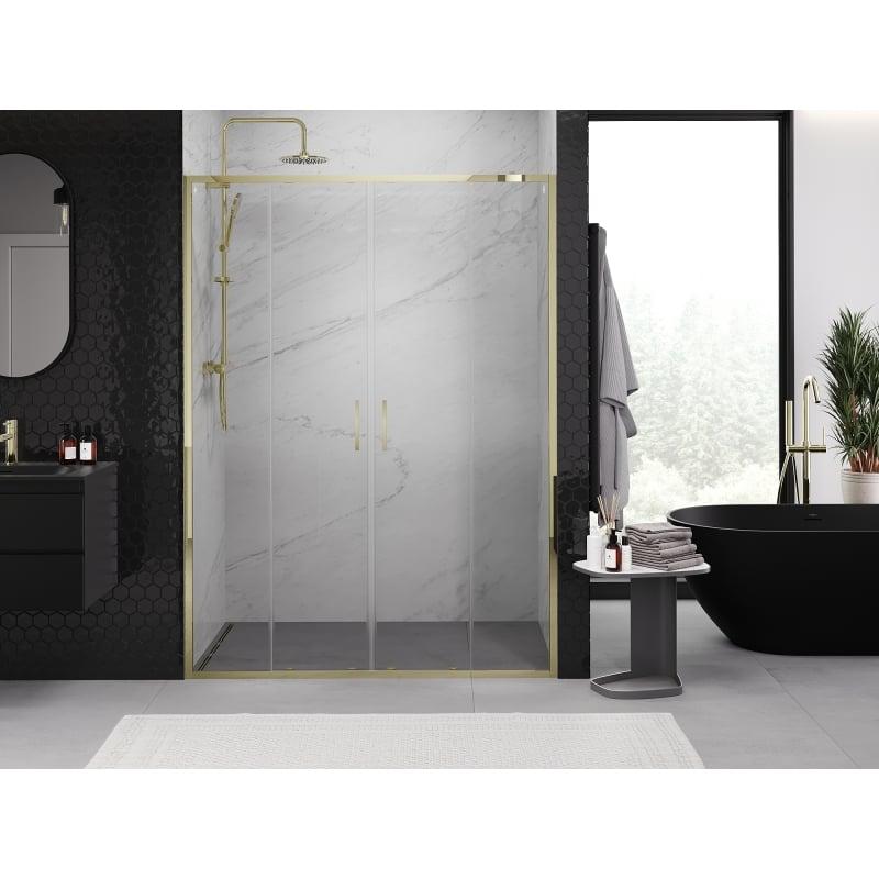 Mexen Exo drzwi prysznicowe podwójne rozsuwane 130 cm, transparent, złote - 8152-130-000-50-00
