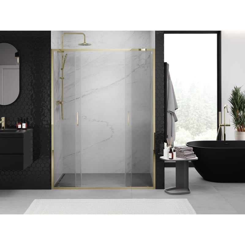 Mexen Exo drzwi prysznicowe podwójne rozsuwane 130 cm, transparent, złote - 8152-130-000-50-00