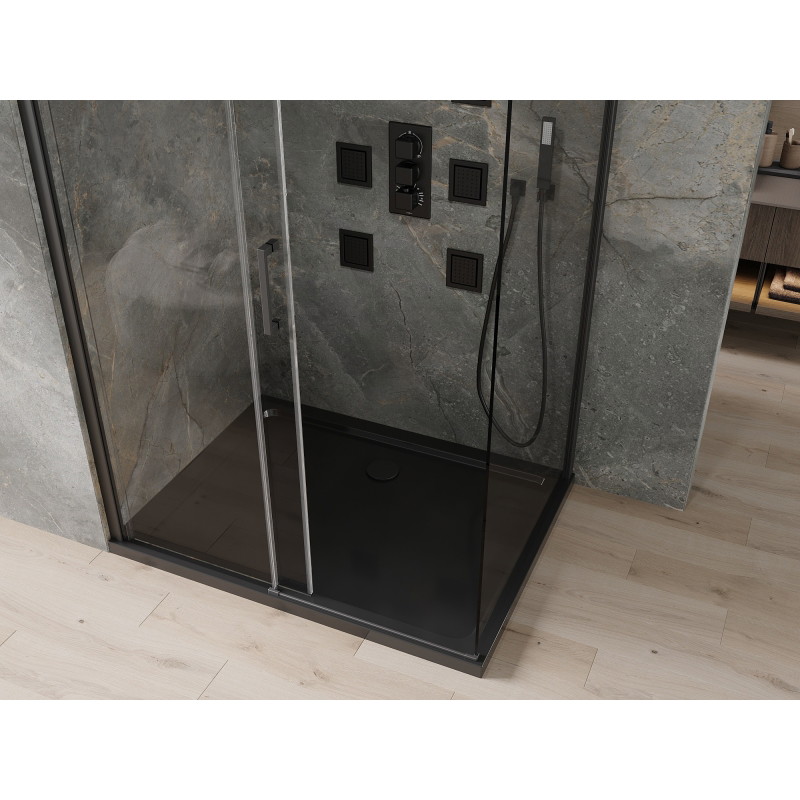 Mexen Omega kabina prysznicowa rozsuwana 100 x 90 cm, transparent, czarna + brodzik Flat, czarny - 825-100-090-70-00-4070B