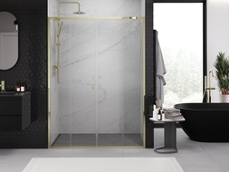 Mexen Exo-S Duo drzwi prysznicowe podwójne rozsuwane 140 cm, transparent, złote - 8152-140-000-50-00