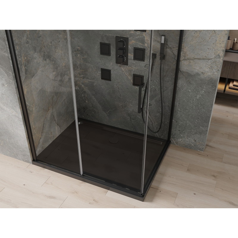 Mexen Omega kabina prysznicowa rozsuwana 100 x 90 cm, transparent, czarna + brodzik Flat, czarny - 825-100-090-70-00-4070B
