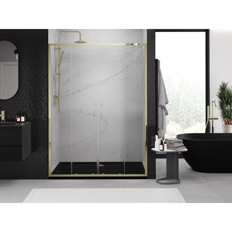 Mexen Exo drzwi prysznicowe podwójne rozsuwane 150 cm, transparent, złote - 8152-150-000-50-00