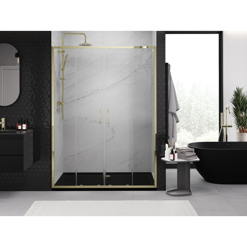 Mexen Exo-S Duo drzwi prysznicowe podwójne rozsuwane 160 cm, transparent, złote - 8152-160-000-50-00