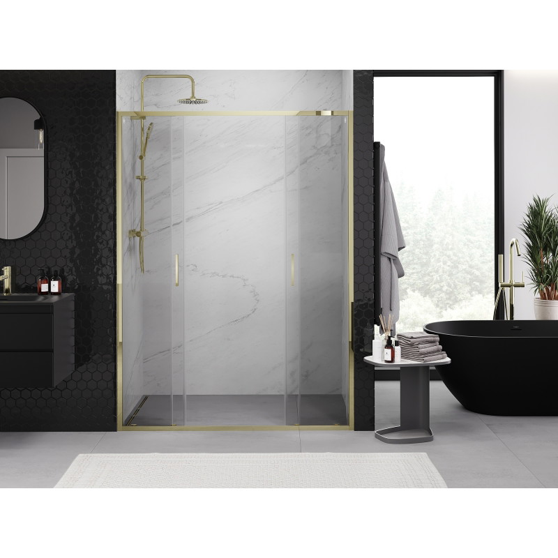 Mexen Exo-S Duo drzwi prysznicowe podwójne rozsuwane 160 cm, transparent, złote - 8152-160-000-50-00