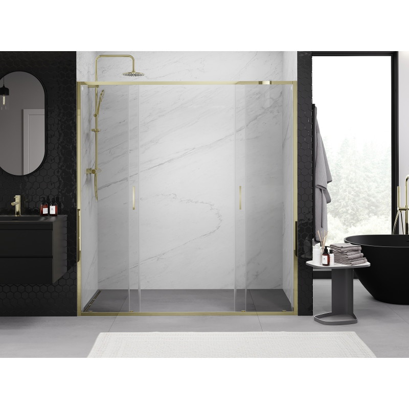 Mexen Exo-S Duo drzwi prysznicowe podwójne rozsuwane 190 cm, transparent, złote - 8152-190-000-50-00