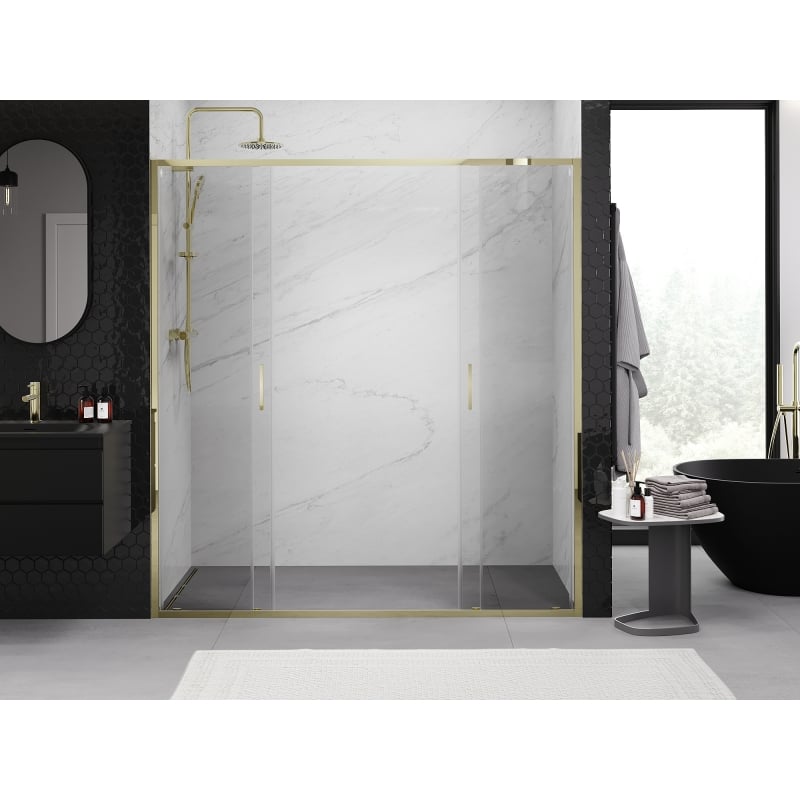Mexen Exo drzwi prysznicowe podwójne rozsuwane 200 cm, transparent, złote - 8152-200-000-50-00