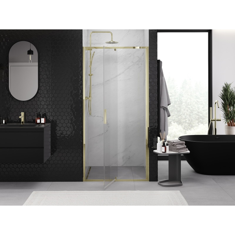 Mexen Exo-R drzwi prysznicowe uchylne 120 cm, transparent, złote - 819-120-000-50-00
