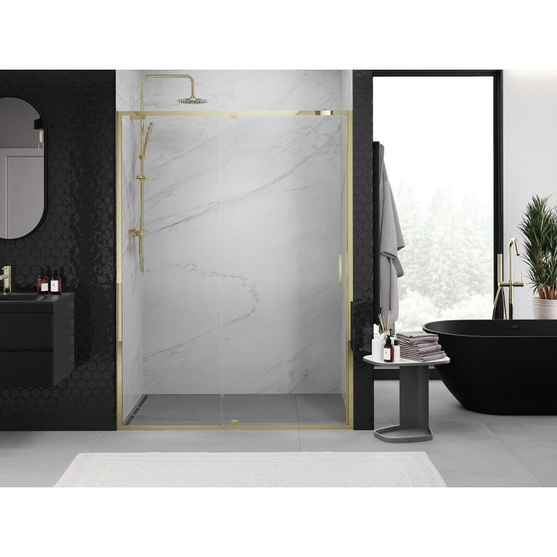 Mexen Exo-R drzwi prysznicowe uchylne 145 cm, transparent, złote - 819-145-000-50-00