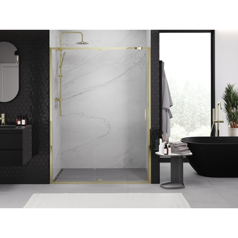 Mexen Exo drzwi prysznicowe uchylne 160 cm, transparent, złote - 819-160-000-50-00