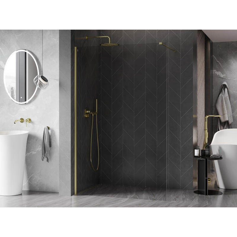 Mexen Kioto-X ścianka prysznicowa Walk-in 130 x 200 cm, transparent 10 mm, złota szczotkowana - 800-130-101-55-00-X