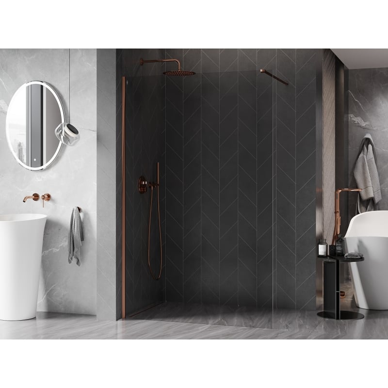 Mexen Kioto-X ścianka prysznicowa Walk-in 110 x 200 cm, transparent 10 mm, różowe złoto - 800-110-101-60-00-X