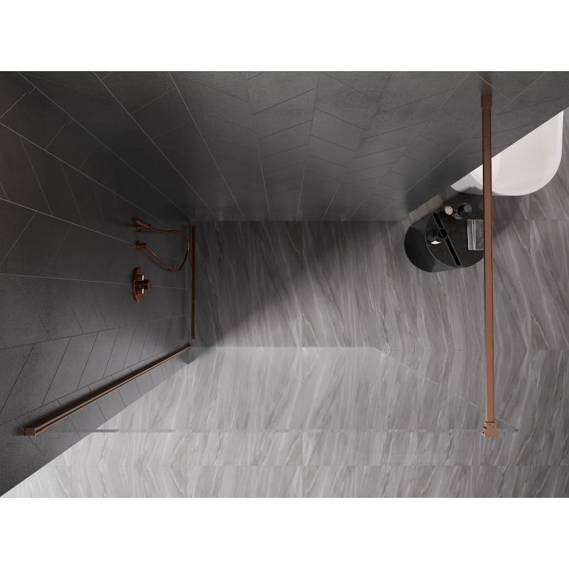 Mexen Kioto-X ścianka prysznicowa Walk-in 90 x 200 cm, transparent 10 mm, miedź szczotkowana - 800-090-101-65-00-X