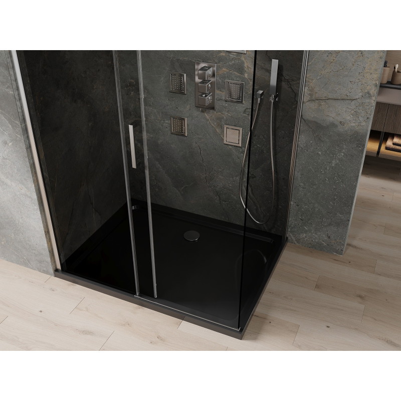 Mexen Omega kabina prysznicowa rozsuwana 120 x 90 cm, grafit, chrom + brodzik Flat, czarny - 825-120-090-01-40-4070