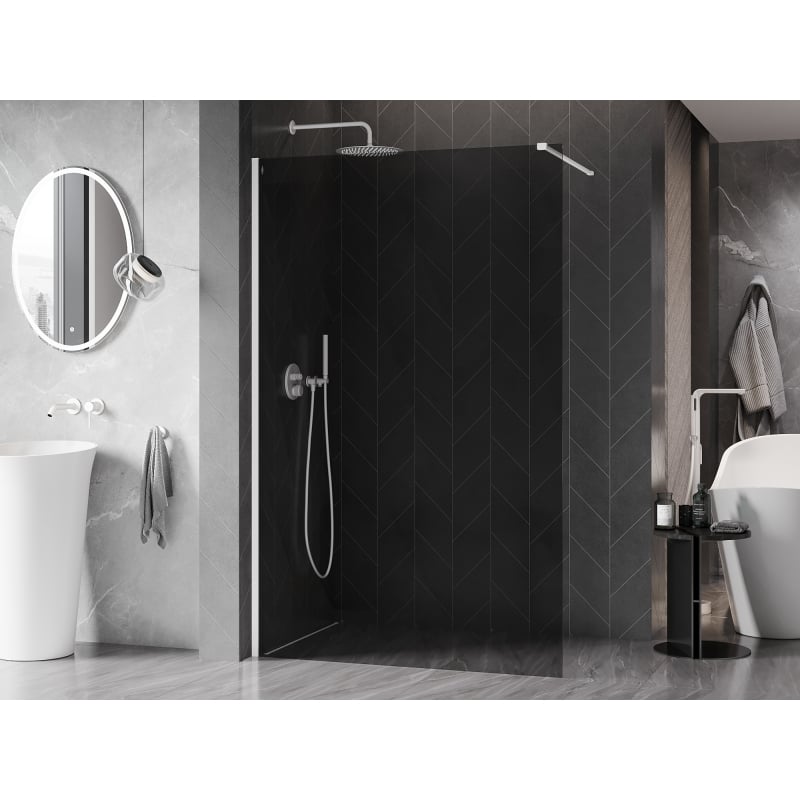 Mexen Kioto-X ścianka prysznicowa Walk-in 60 x 200 cm, grafit 10 mm, biała - 800-060-101-20-40-X