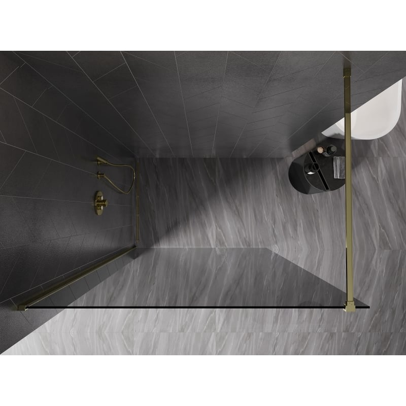 Mexen Kioto-X ścianka prysznicowa Walk-in 130 x 200 cm, grafit 10 mm, złota - 800-130-101-50-40-X