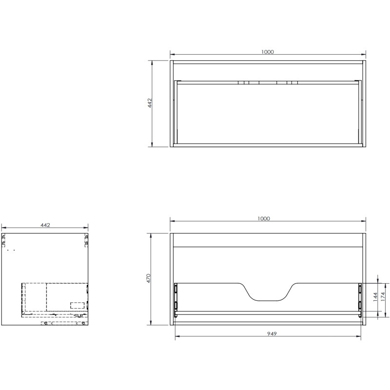 Mexen Box-A korpus szafki podumywalkowej 100 cm, 1 szuflada, grafit mat - 91AX0-1000-470-1-66