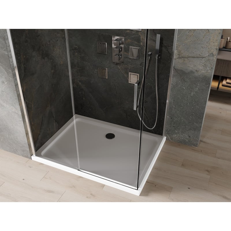Mexen Omega kabina prysznicowa rozsuwana 100 x 70 cm, grafit, chrom + brodzik Flat, bialy - 825-100-070-01-40-4010