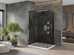 Mexen Omega kabina prysznicowa rozsuwana 110 x 70 cm, grafit, chrom + brodzik Flat, bialy - 825-110-070-01-40-4010