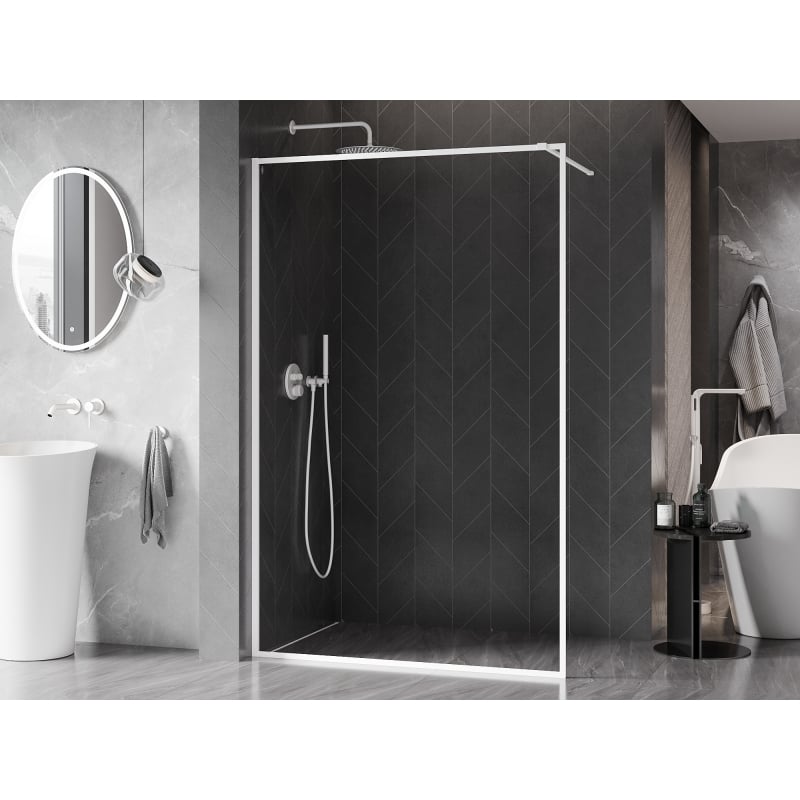 Mexen Kioto-XF ścianka prysznicowa Walk-in z ramką 120 x 202 cm, transparent 10 mm, biała - 800-120-104-20-00-X
