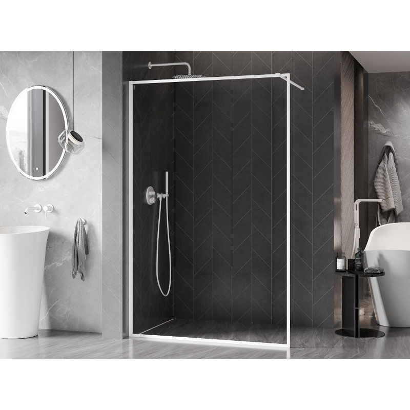 Mexen Kioto-XF ścianka prysznicowa Walk-in z ramką 150 x 202 cm, transparent 10 mm, biała - 800-150-104-20-00-X