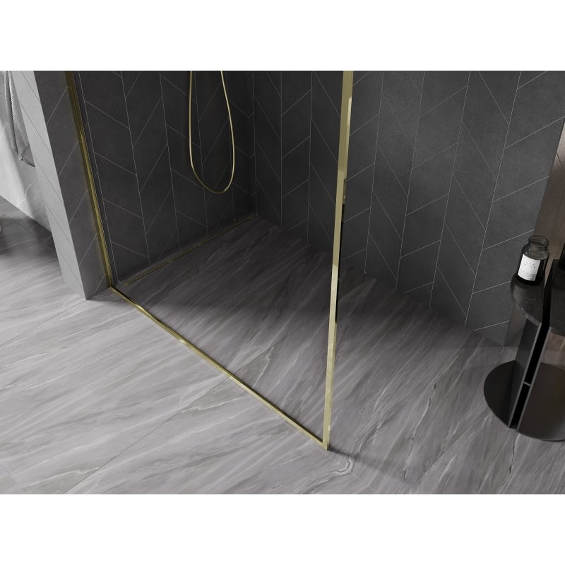 Mexen Kioto-XF ścianka prysznicowa Walk-in z ramką 80 x 202 cm, transparent 10 mm, złota - 800-080-104-50-00-X