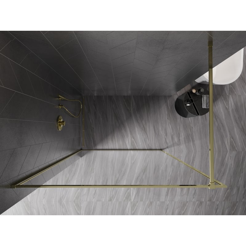 Mexen Kioto-XF ścianka prysznicowa Walk-in z ramką 150 x 202 cm, transparent 10 mm, złota - 800-150-104-50-00-X