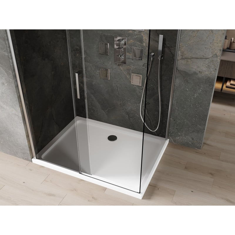 Mexen Omega kabina prysznicowa rozsuwana 110 x 90 cm, grafit, chrom + brodzik Flat, bialy - 825-110-090-01-40-4010