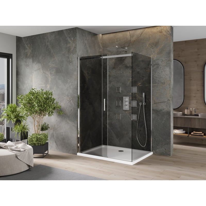 Mexen Omega kabina prysznicowa rozsuwana 110 x 90 cm, grafit, chrom + brodzik Flat, bialy - 825-110-090-01-40-4010