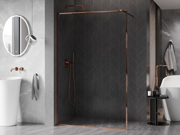 Mexen Kioto-XF ścianka prysznicowa Walk-in z ramką 90 x 202 cm, transparent 10 mm, różowe złoto - 800-090-104-60-00-X