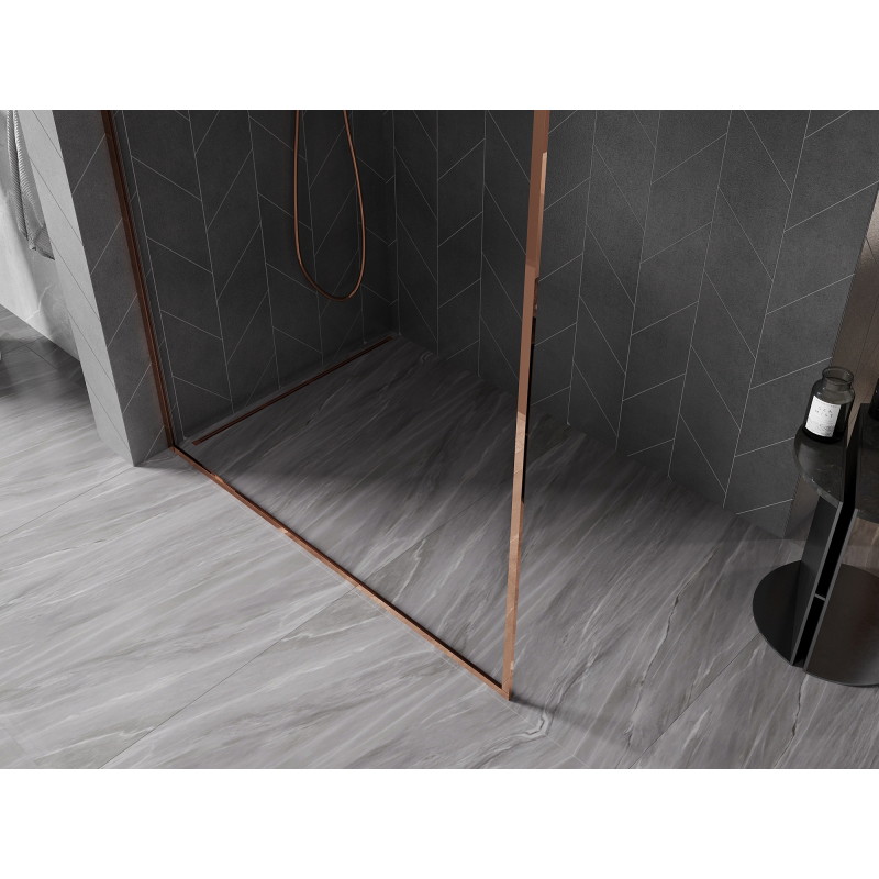 Mexen Kioto-XF ścianka prysznicowa Walk-in z ramką 160 x 202 cm, transparent 10 mm, różowe złoto - 800-160-104-60-00-X