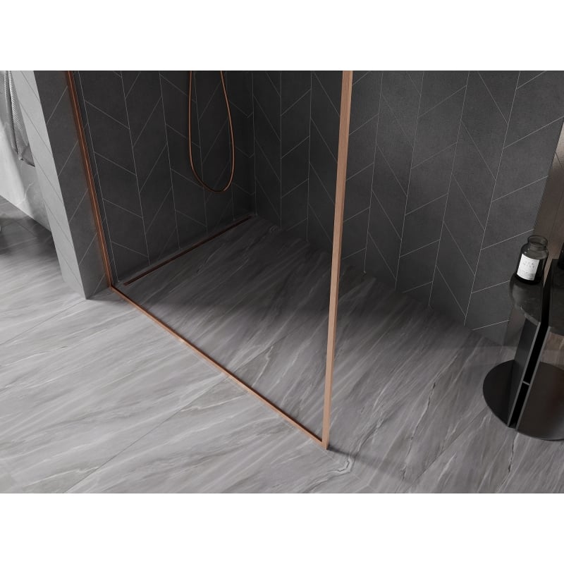 Mexen Kioto-XF ścianka prysznicowa Walk-in z ramką 50 x 202 cm, transparent 10 mm, miedź szczotkowana - 800-050-104-65-00-X