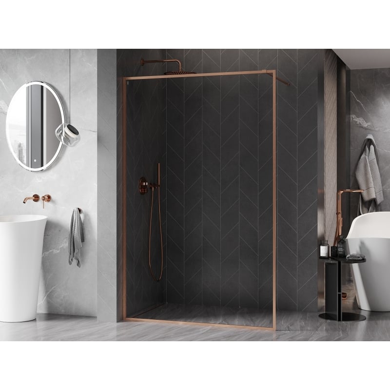 Mexen Kioto-XF ścianka prysznicowa Walk-in z ramką 120 x 202 cm, transparent 10 mm, miedź szczotkowana - 800-120-104-65-00-X