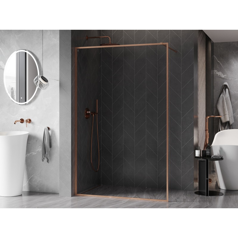 Mexen Kioto-XF ścianka prysznicowa Walk-in z ramką 150 x 202 cm, transparent 10 mm, miedź szczotkowana - 800-150-104-65-00-X