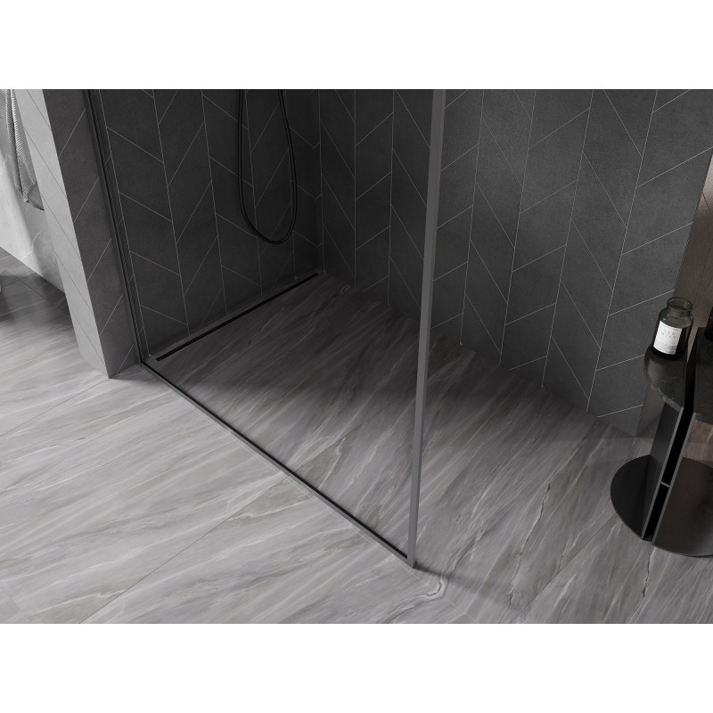 Mexen Kioto-XF ścianka prysznicowa Walk-in z ramką 50 x 202 cm, transparent 10 mm, gun metal - 800-050-104-95-00-X