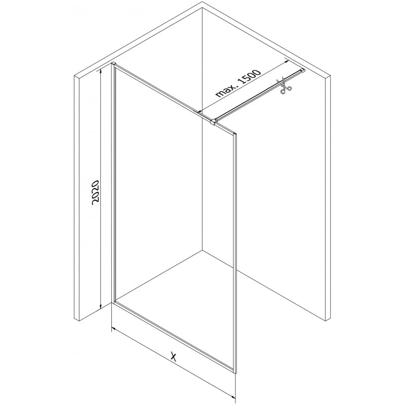 Mexen Kioto-XF ścianka prysznicowa Walk-in z ramką 50 x 202 cm, szron 10 mm, biała - 800-050-104-20-30-X