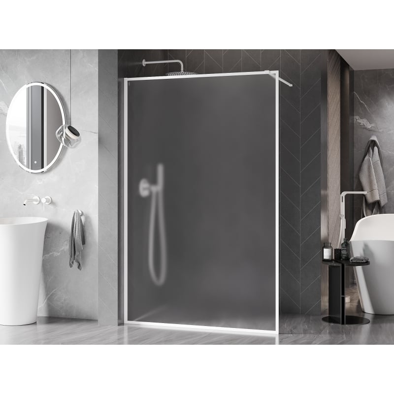 Mexen Kioto-XF ścianka prysznicowa Walk-in z ramką 120 x 202 cm, szron 10 mm, biała - 800-120-104-20-30-X