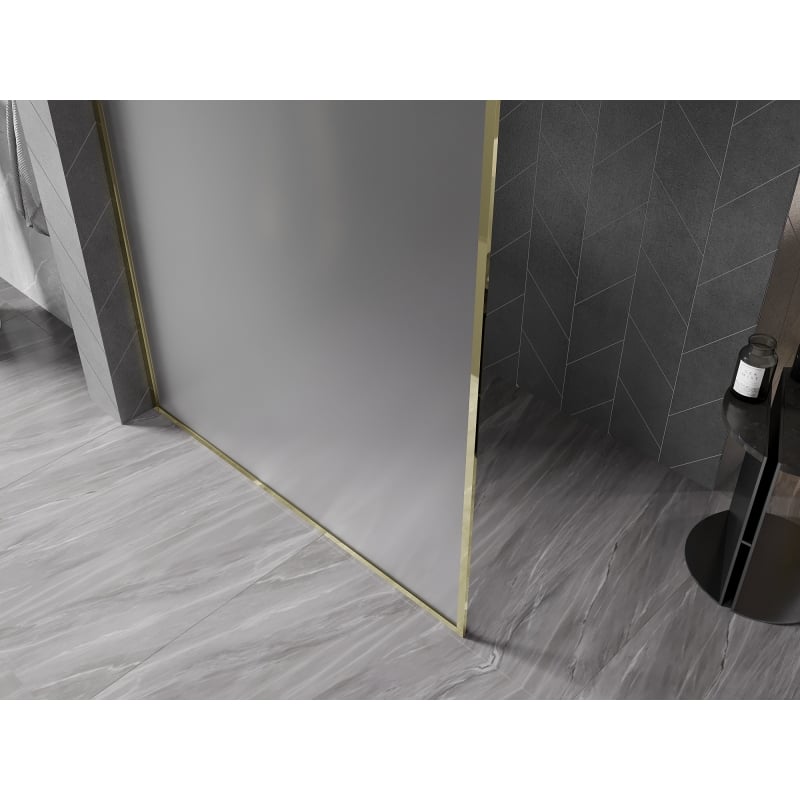 Mexen Kioto-XF ścianka prysznicowa Walk-in z ramką 50 x 202 cm, szron 10 mm, złota - 800-050-104-50-30-X
