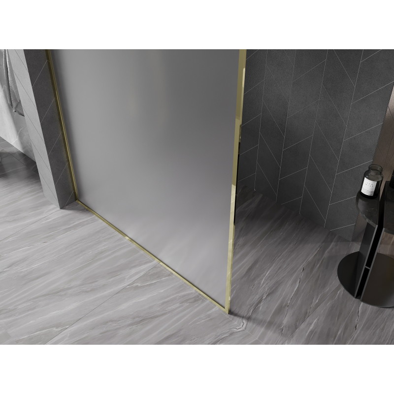 Mexen Kioto-XF ścianka prysznicowa Walk-in z ramką 90 x 202 cm, szron 10 mm, złota - 800-090-104-50-30-X