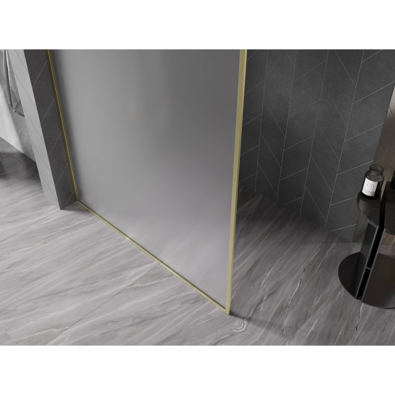 Mexen Kioto-XF ścianka prysznicowa Walk-in z ramką 50 x 202 cm, szron 10 mm, złota szczotkowana - 800-050-104-55-30-X