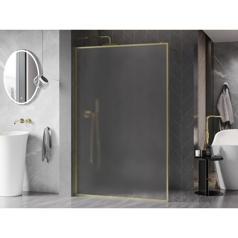Mexen Kioto-XF ścianka prysznicowa Walk-in z ramką 60 x 202 cm, szron 10 mm, złota szczotkowana - 800-060-104-55-30-X