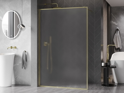 Mexen Kioto-XF ścianka prysznicowa Walk-in z ramką 130 x 202 cm, szron 10 mm, złota szczotkowana - 800-130-104-55-30-X