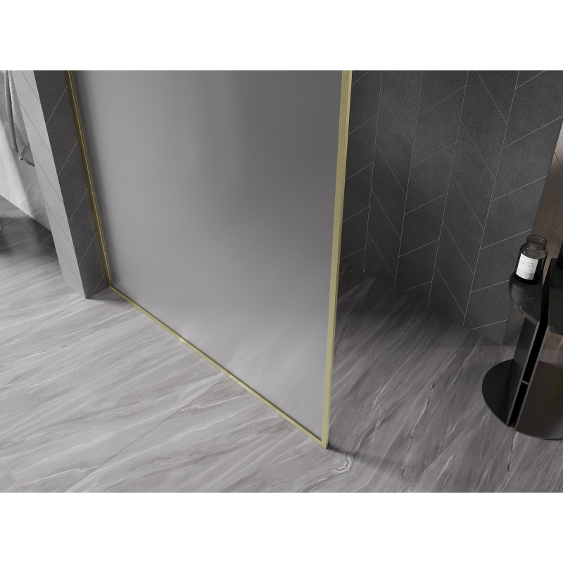 Mexen Kioto-XF ścianka prysznicowa Walk-in z ramką 150 x 202 cm, szron 10 mm, złota szczotkowana - 800-150-104-55-30-X