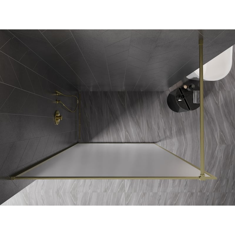 Mexen Kioto-XF ścianka prysznicowa Walk-in z ramką 150 x 202 cm, szron 10 mm, złota szczotkowana - 800-150-104-55-30-X