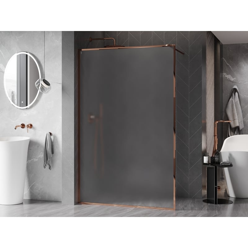 Mexen Kioto-XF ścianka prysznicowa Walk-in z ramką 50 x 202 cm, szron 10 mm, różowe złoto - 800-050-104-60-30-X