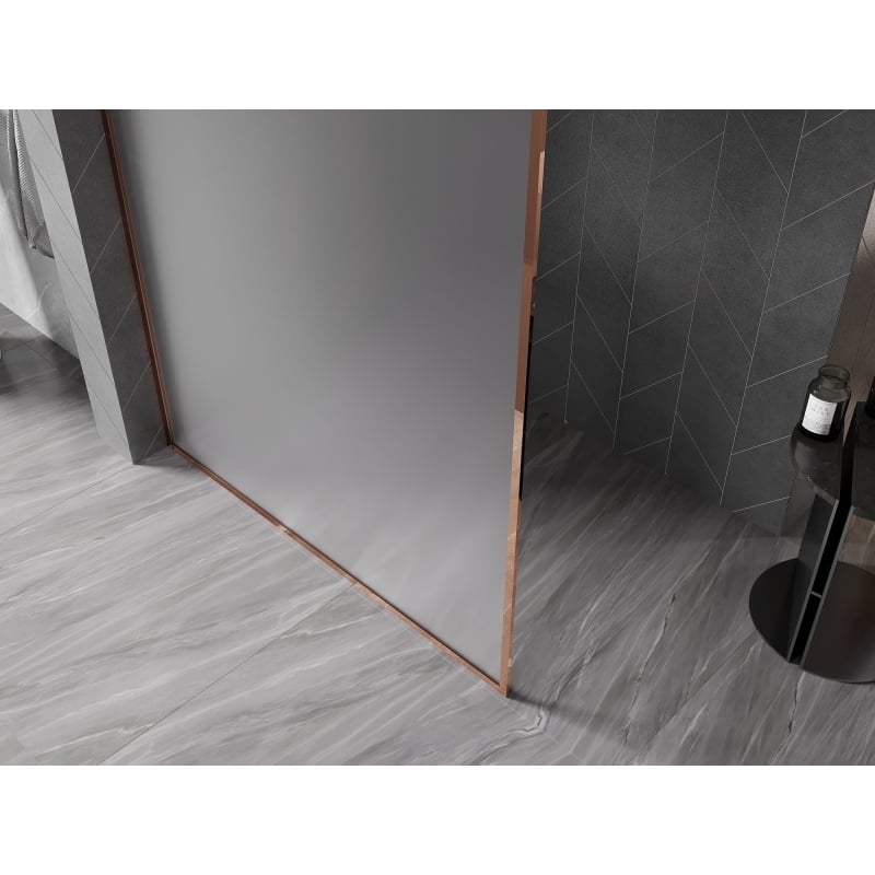 Mexen Kioto-XF ścianka prysznicowa Walk-in z ramką 90 x 202 cm, szron 10 mm, różowe złoto - 800-090-104-60-30-X