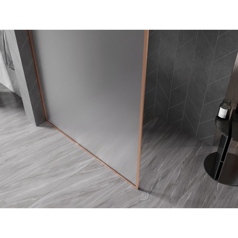 Mexen Kioto-XF ścianka prysznicowa Walk-in z ramką 100 x 202 cm, szron 10 mm, miedź szczotkowana - 800-100-104-65-30-X