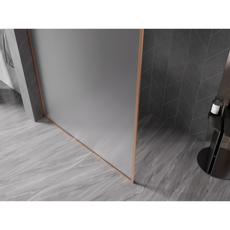 Mexen Kioto-XF ścianka prysznicowa Walk-in z ramką 140 x 202 cm, szron 10 mm, miedź szczotkowana - 800-140-104-65-30-X