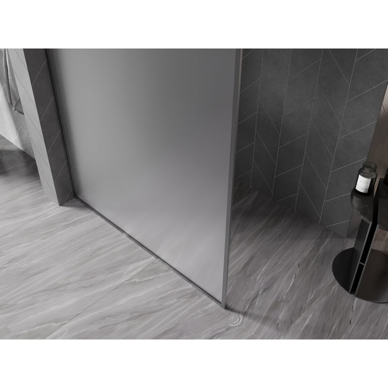 Mexen Kioto-XF ścianka prysznicowa Walk-in z ramką 90 x 202 cm, szron 10 mm, gun gray szczotkowany - 800-090-104-66-30-X