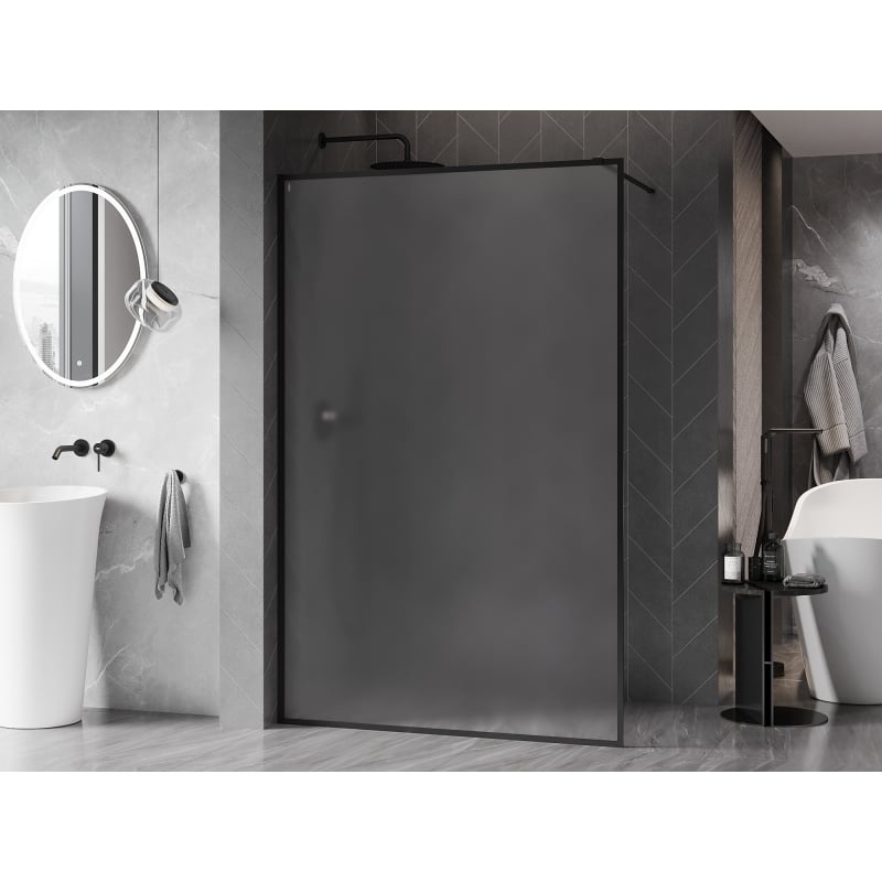 Mexen Kioto-XF ścianka prysznicowa Walk-in z ramką 80 x 202 cm, szron 10 mm, czarna - 800-080-104-70-30-X